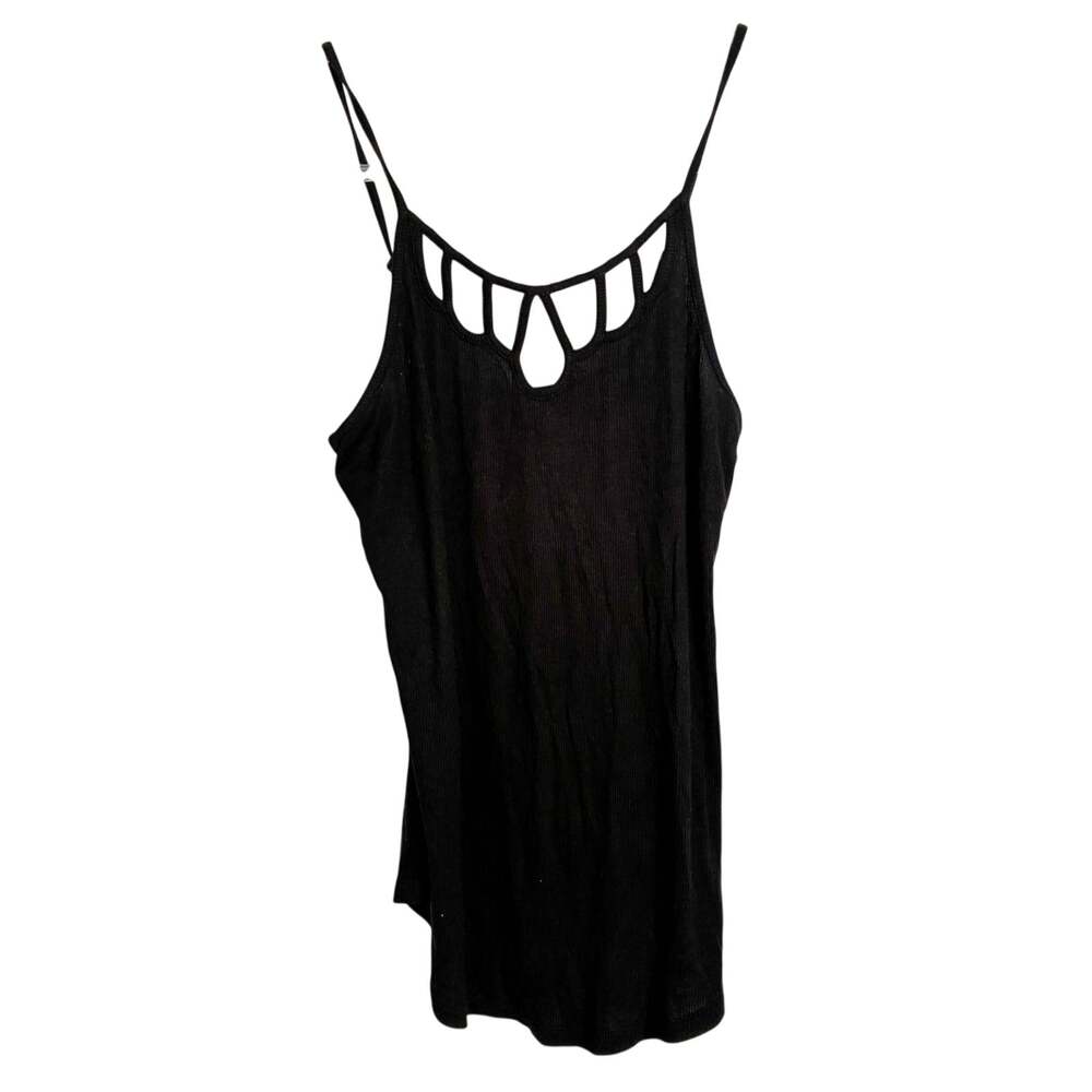 Naked Zebra Black Ribbed Knit Cut Out Tank Top Adjustable Straps Womens Small